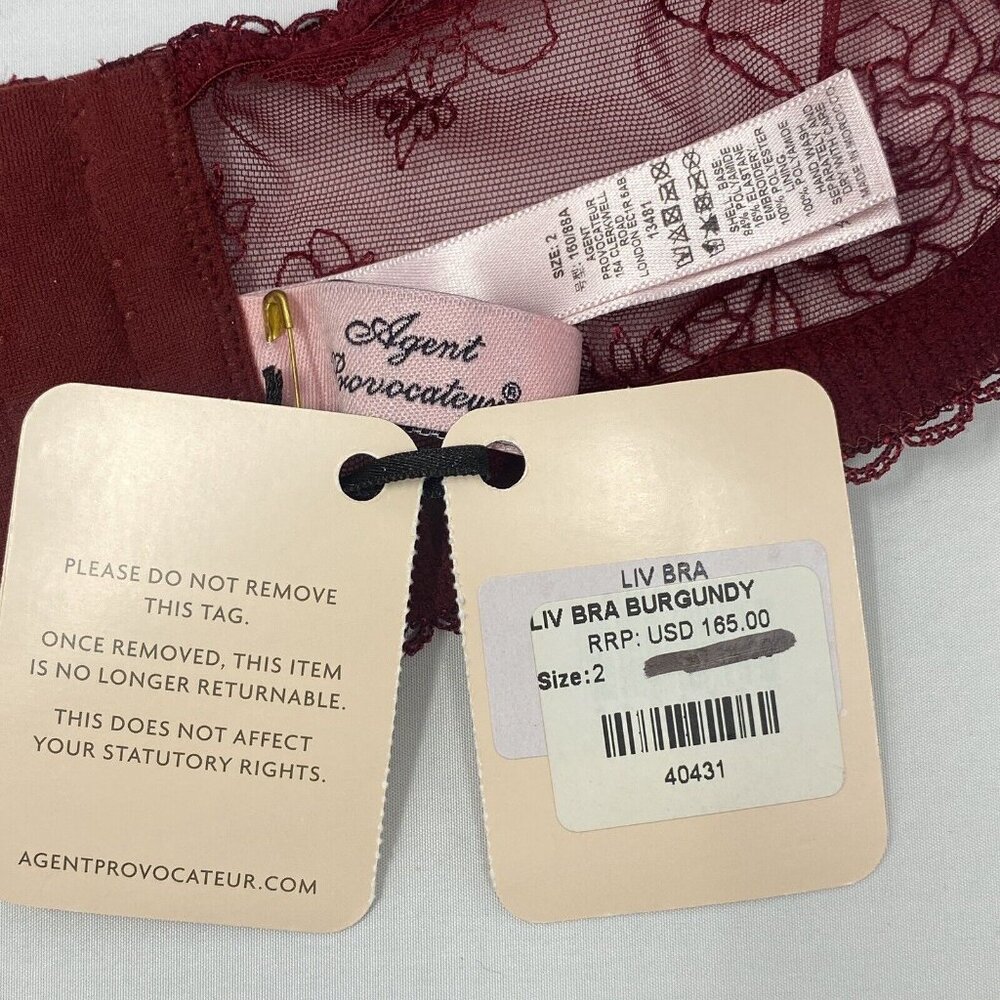 Agent Provocateur Liv Burgundy Bra AP2 Small NWT $165 *SALE* - Picture 15 of 15